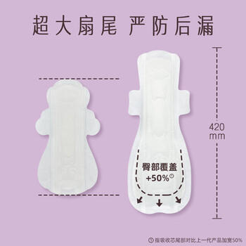 她研社奶滑小方绵柔卫生巾超长夜用420mm4片加大尾扇姨妈巾京东自营 商品图1