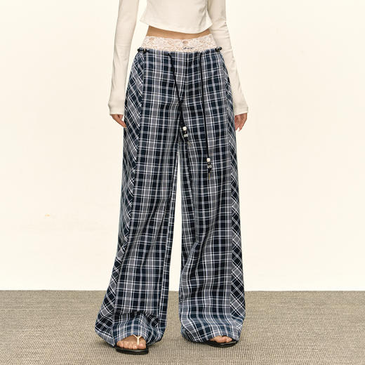 Ariseism 美式复古格子休闲裤蕾丝短裤女秋季新款长裤子 商品图2