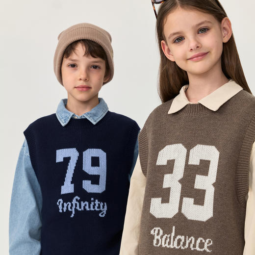 马克珍妮男女童复古学院绵羊毛针织马甲2025年秋冬新款551815 商品图2