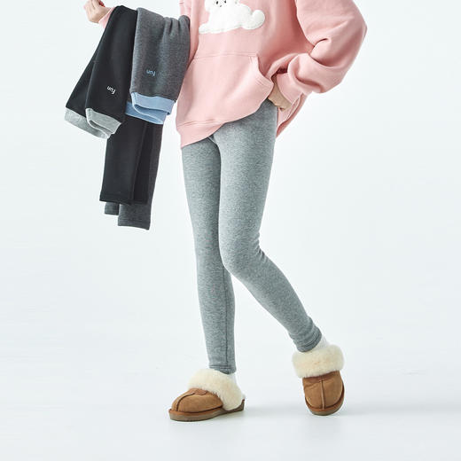 棵初2025年秋冬季新款亲子中大女童弹力加绒打底裤经典基础针织裤 商品图4