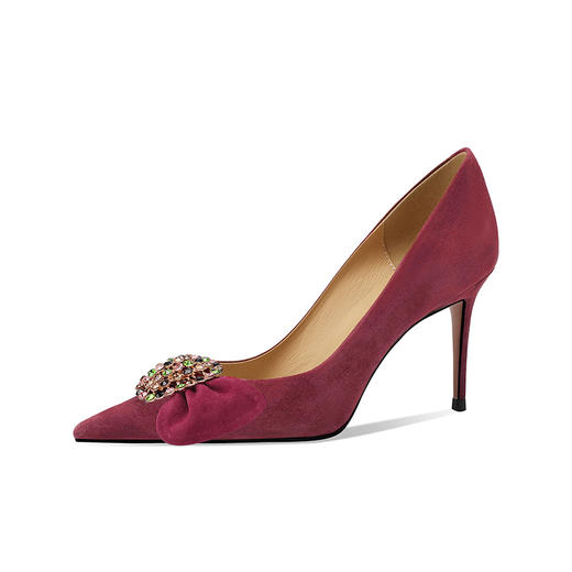 【预售7天】春秋新款性感水钻尖头浅口女真皮高跟鞋女细跟气质尖头单鞋CX&B0817 商品图4