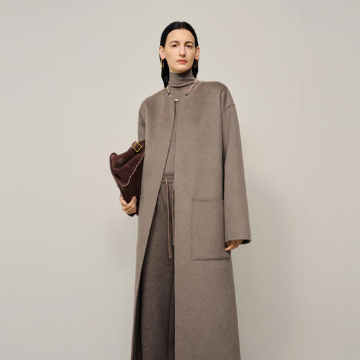 【商场同款】麦檬冬智感驼色羊毛高级感长款大衣5FA271021 商品图0