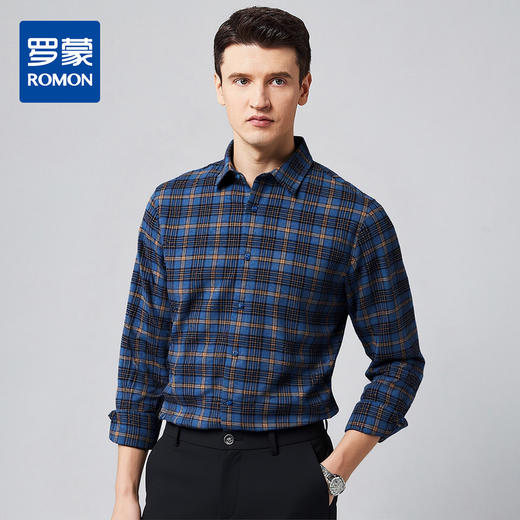 【含绵羊毛】罗蒙秋冬长袖格子衬衫男士商务风通勤磨毛保暖舒适长袖衬衣 商品图0