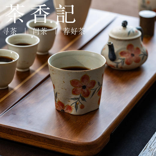 茶香记焦糖手绘办公杯玄纹桃花180ml咖啡杯德化陶瓷茶杯茶室茶具 商品图4