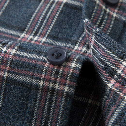 【含绵羊毛】罗蒙秋冬长袖格纹衬衫男士翻领时尚百搭通勤磨毛保暖舒适男士长袖衬衣 商品图4