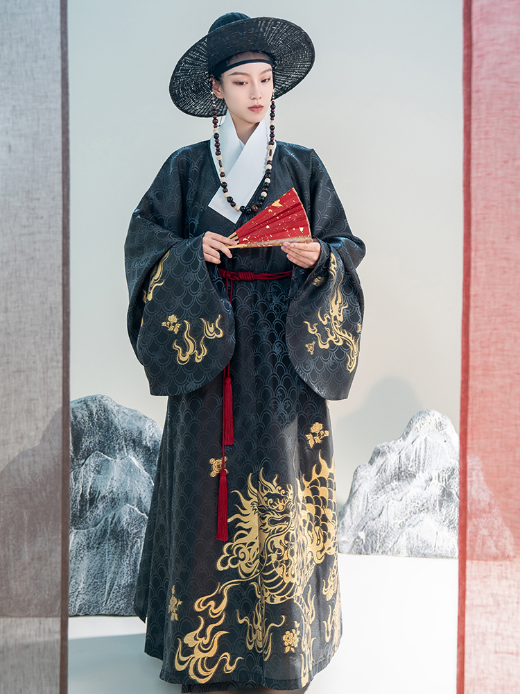 【谷雨】明制汉服男女正品原创直领道袍中国风琵琶袖秋冬