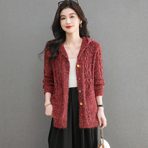 CC 103-A9815连帽外套洋气花纱针织衫开衫宽松外搭 商品图0