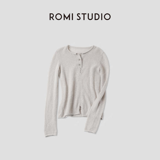ROMI STUDIO“慵懒手作”羊驼绒羊毛自然卷边亨利领毛织 RWCASJ4996 商品图0
