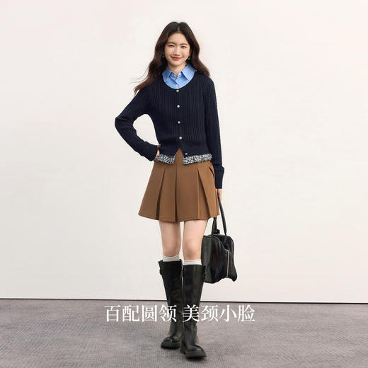 【周末秒杀】熙世界假两件麻花针织开衫女秋季2025新款设计感格子拼接短款上衣 商品图2