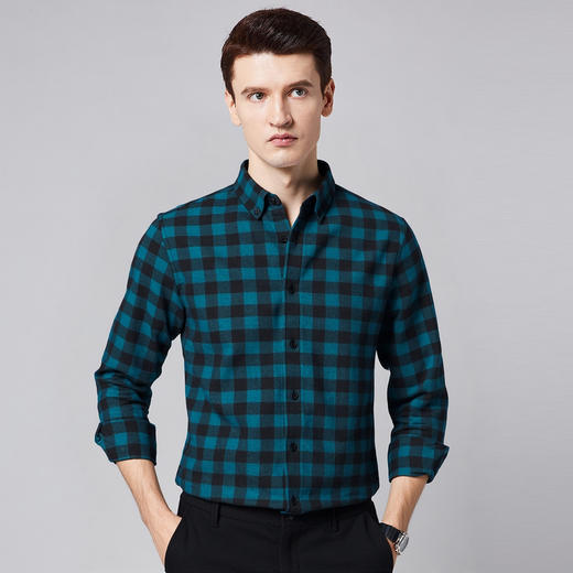 【全棉】罗蒙秋冬格子长袖衬衫男士纯棉厚款舒适亲肤百搭休闲男士长袖衬衣 商品图2