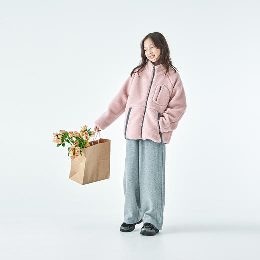 棵初2025年冬季新款亲子中大女童仿羊羔毛外套绒感舒适保暖上衣 商品图1