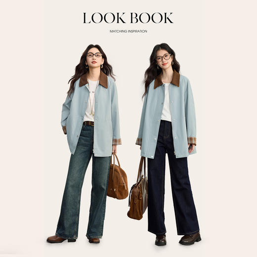 【09/03新品】熙世界巴恩风巨好看风衣女中长款2025秋新款时尚休闲撞色翻领外套 商品图2