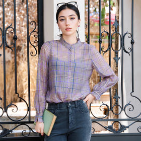 谜底格纹衬衫长袖女2025秋季新款复古通勤亲肤舒适衬衣257MC7848