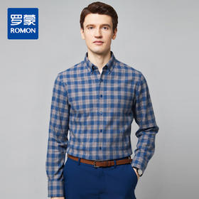 【全棉】罗蒙秋冬格纹长袖衬衫男士厚款亲肤舒适简约时尚男士长袖衬衣