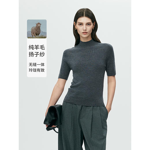 棉仓366635026-无缝一体半高领中袖羊毛衫 商品图0