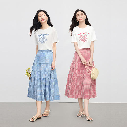 【夏季新品】熙世界艺术风郁金香印花T恤短袖女2025夏季新款正肩圆领白色上衣 商品图2