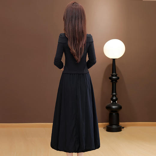 QYM 53B255-Y两件套连衣裙开衩短款小衫+高腰中长款花苞半身裙 商品图2