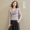 西遇温柔气质蕾丝荡领长袖T恤女薄款假两件修身显瘦上衣V2751193 商品缩略图0