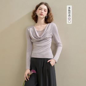 西遇温柔气质蕾丝荡领长袖T恤女薄款假两件修身显瘦上衣V2751193