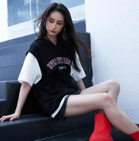 NC连帽假两件撞色短袖小衫50629（黑）夏季253011410321