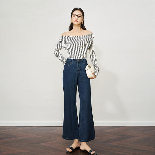 OLrain欧芮儿百搭直筒牛仔裤女秋季2025新款休闲高腰喇叭牛仔裤 商品图3