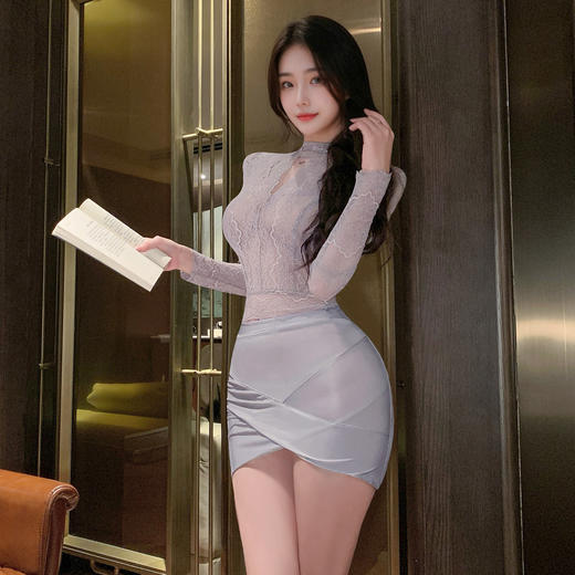 霏慕 娇柔秘书蕾丝透身套装6109  包臀短裙性感夫妻刺激制服性感睡衣 商品图5