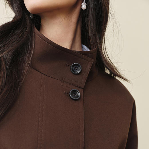 【严选】诗凡黎英伦风棕色立领系带风衣2025秋新款长款酷飒宽松通勤外套女7G7160271-1 商品图3