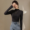 黑色半高领打底衫女春秋内搭修身面膜长袖t恤中领薄款上衣 商品缩略图1