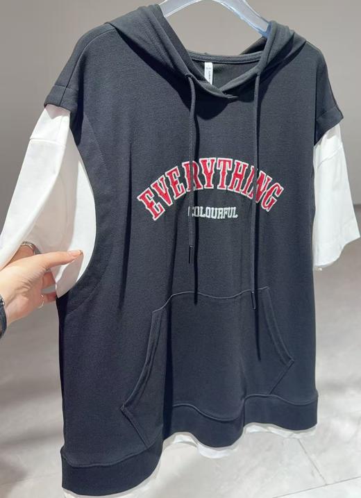 NC连帽假两件撞色短袖小衫50629（黑）夏季253011410321 商品图2