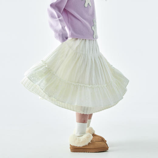 棵初25年秋冬季新款亲子中大女童亲肤蕾丝花边半裙绒感磨毛花苞裙 商品图2