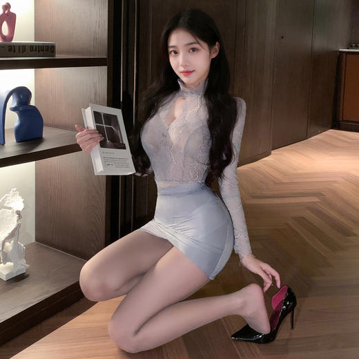 霏慕 娇柔秘书蕾丝透身套装6109  包臀短裙性感夫妻刺激制服性感睡衣 商品图8