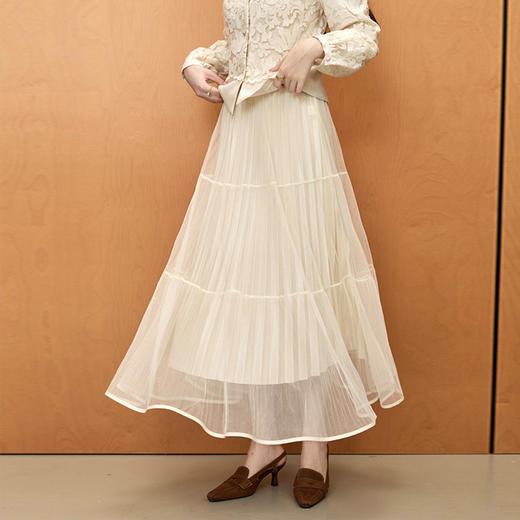 「自」全新升级【铂金会员183/天猫239/差价56】(55145)洛诗琳新款百褶网纱半身裙2025秋季气质简约女优雅A字裙女 商品图4