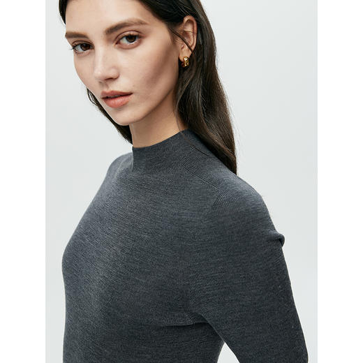 棉仓366635026-无缝一体半高领中袖羊毛衫 商品图2