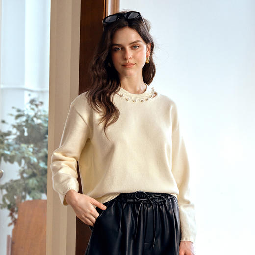 OLrain欧芮儿2025新款秋季法式镂空圆领宽松套头毛衣羊毛衫上衣女 商品图2