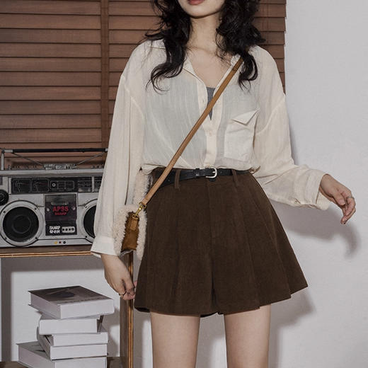 裁缝学苑AS565灯芯绒裙裤纸样女装复古百褶高腰条绒A字阔腿短裤服装打板 商品图5