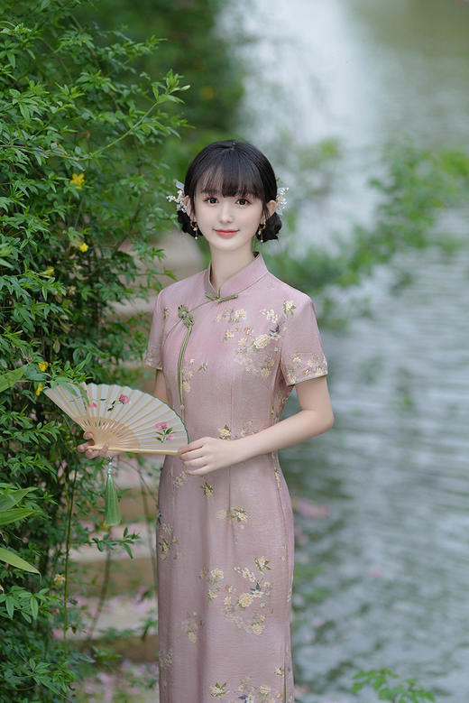 改良日常优雅小个子，小清新年轻款粉色旗袍GSJ3358 商品图3