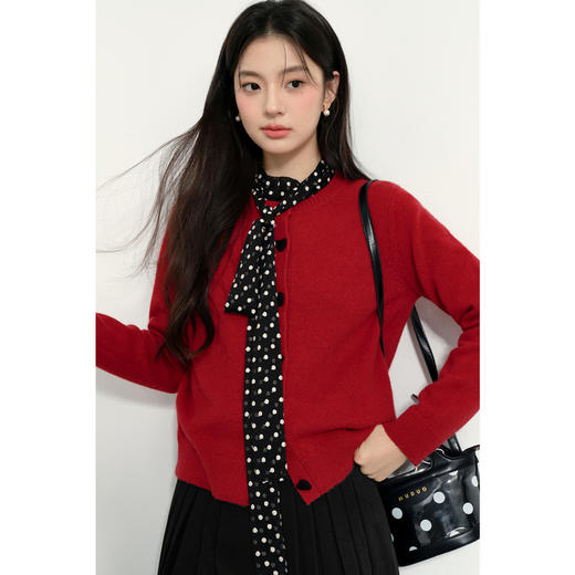 【特惠不退货】诗凡黎纯色圆领针织开衫2024冬新款毛衣女3FC130041 商品图3