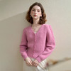 法式V领镂空花边针织衫女秋季多巴胺玫粉韩系显瘦毛衣开衫V3051188 商品缩略图4