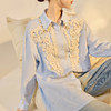 SS N6098时髦轻国风拼接衬衫休闲宽松立领上衣 商品缩略图2