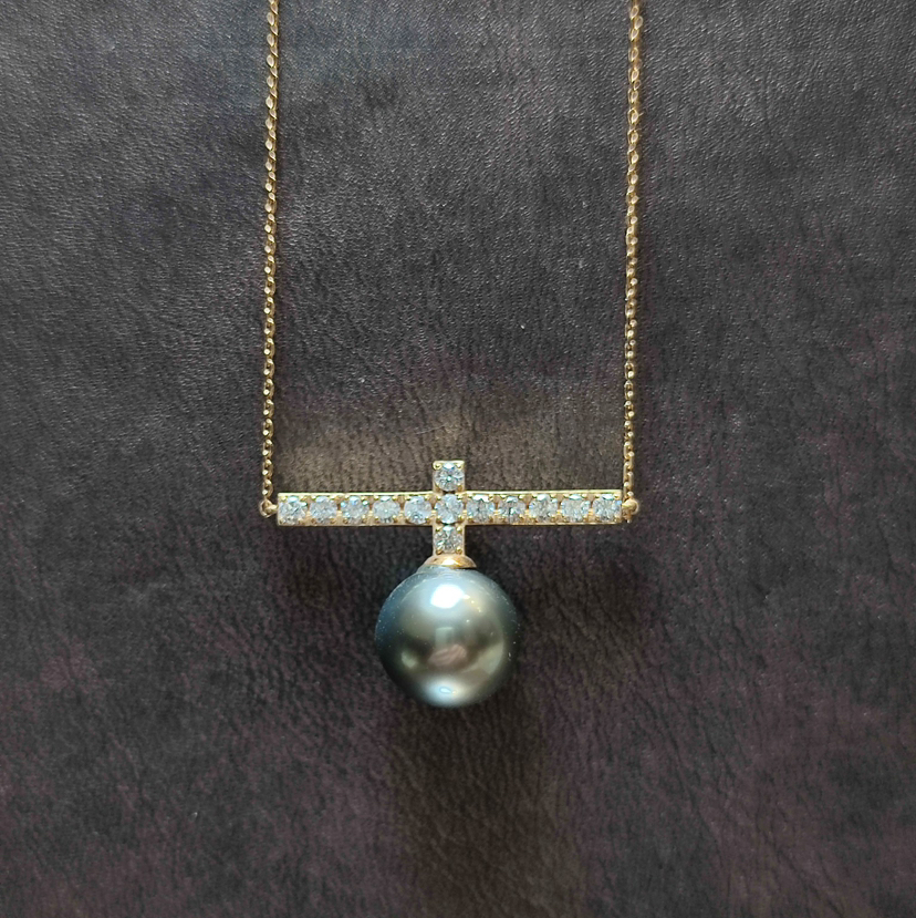 孔雀绿海水珍珠项链 10mm