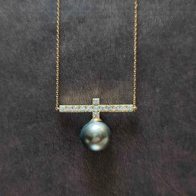 孔雀绿海水珍珠项链 10mm