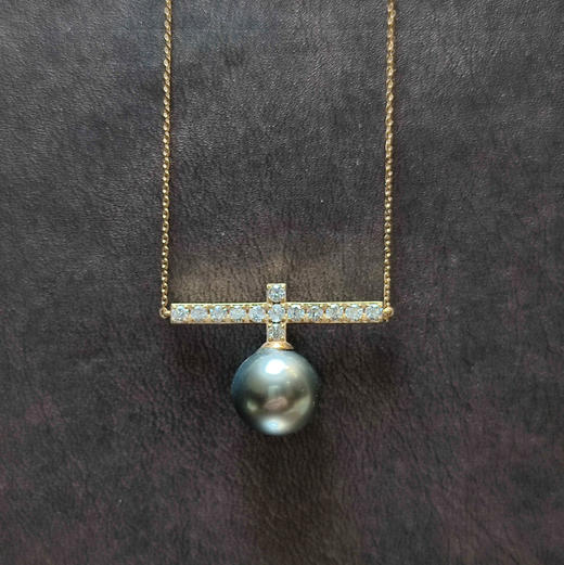 孔雀绿海水珍珠项链 10mm 商品图0