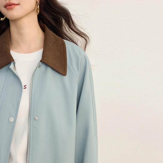 【09/03新品】熙世界巴恩风巨好看风衣女中长款2025秋新款时尚休闲撞色翻领外套 商品图3
