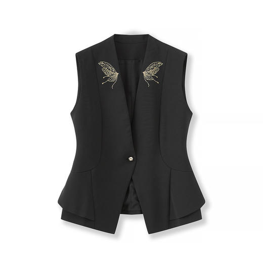 「高货wl」全新升级【铂金会员330/天猫449/差价119】(52953)洛诗琳手工串珠刺绣西装马甲2025秋季掐腰V领通勤无袖外套 商品图4