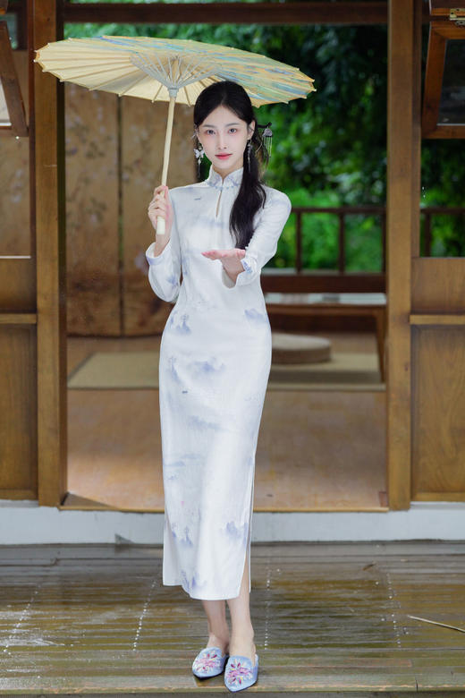 逸红颜明月优选#精致手工钉珠旗袍『山水纪』提花料山水印花针织旗袍，行走的山水画~ 商品图8