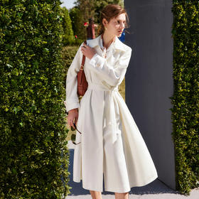 OLrain法式高级穿搭白色风衣外套女秋季2025新款气质薄款中长大衣