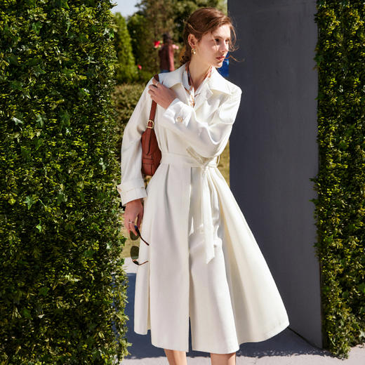 OLrain法式高级穿搭白色风衣外套女秋季2025新款气质薄款中长大衣 商品图0