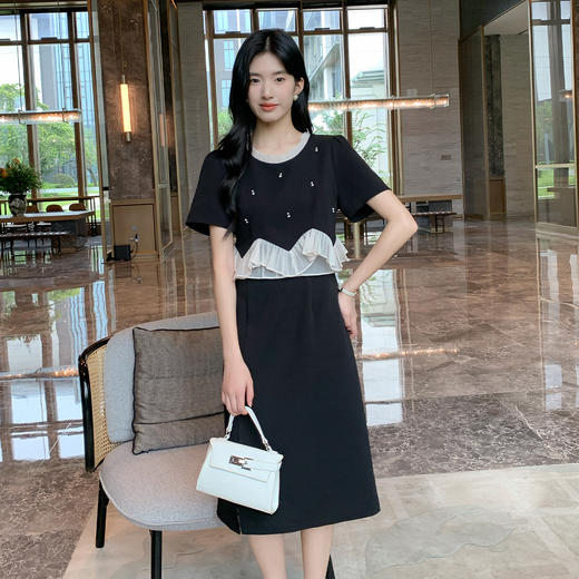 奢姿大码女装2026夏季法式赫本风荷叶边气质连衣裙胖妹妹开叉裙子9952802826 商品图4