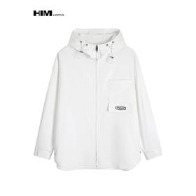 HIM漢崇 潮流字母绣花章连帽夹克简约白色休闲长袖外套 2025秋季