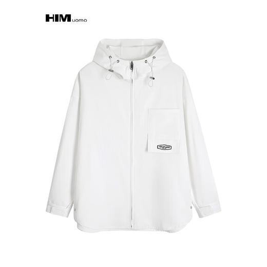 HIM漢崇 潮流字母绣花章连帽夹克简约白色休闲长袖外套 2025秋季 商品图0